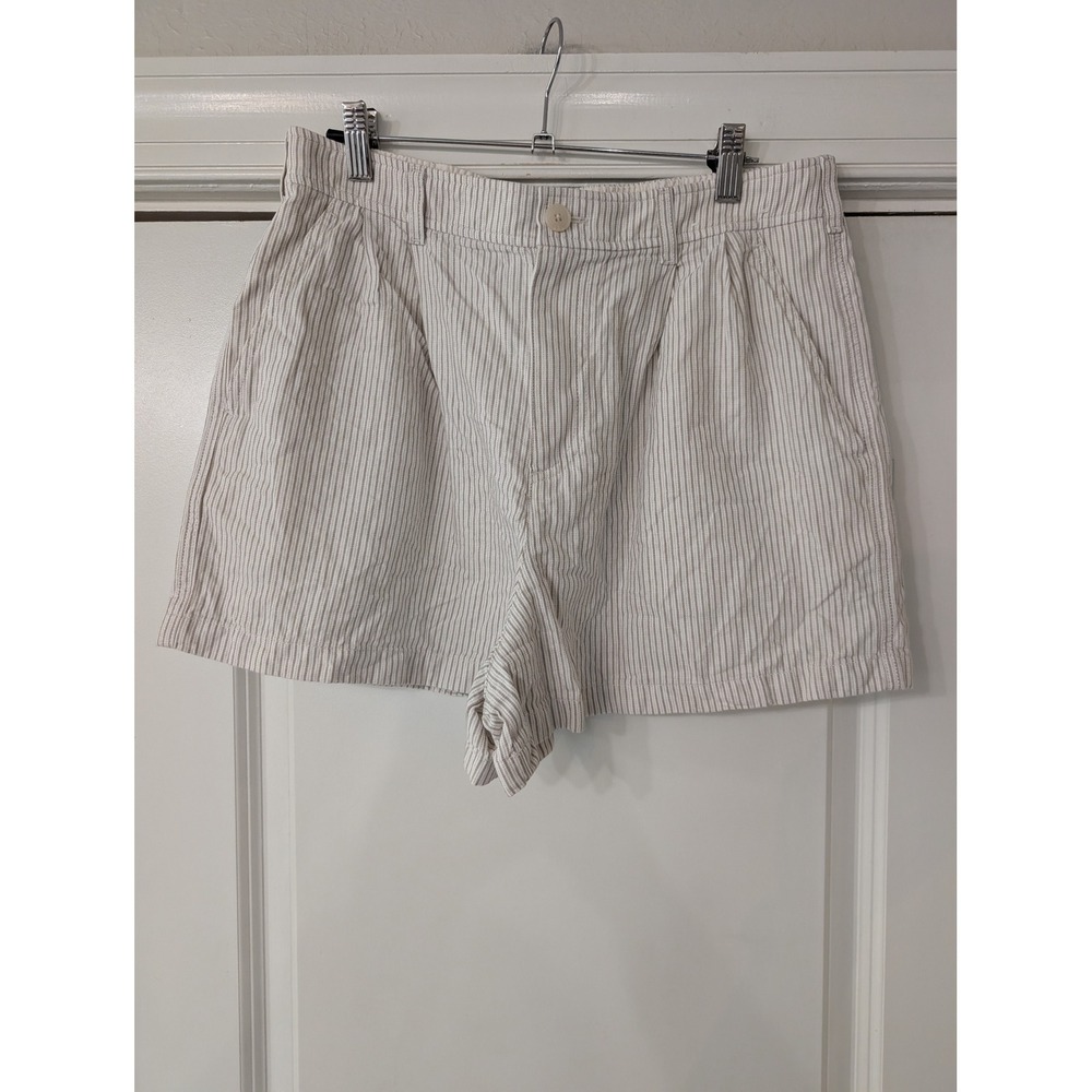 Uniqlo Linen Cotton Blend Striped Shorts Beige White Large coastal neutral